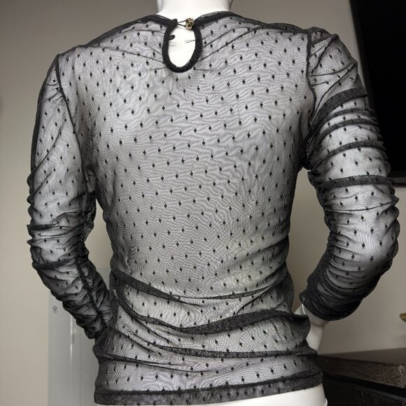 Studio F Long Sleeve Mesh Top with Shoulder Broaches Size S - Picture 6 of 8